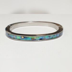 Vtg. Magnetic Hinged Abalone Bangle Bracelet